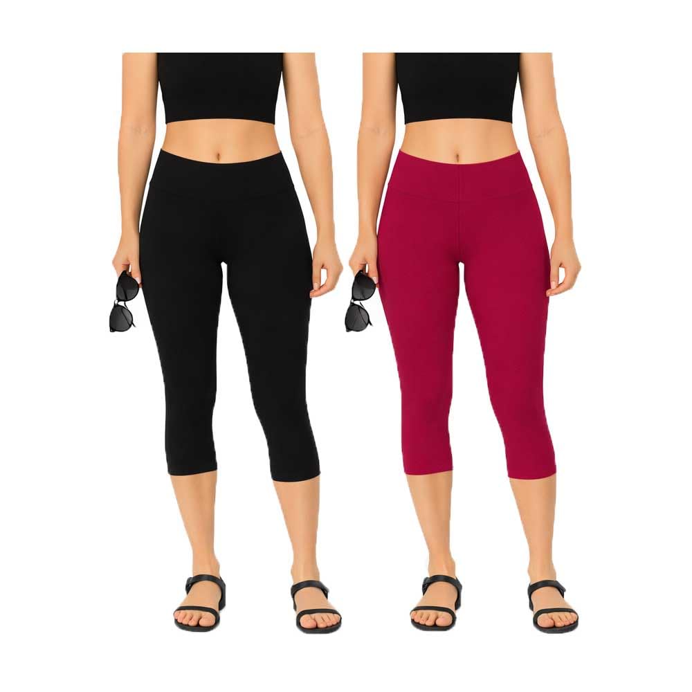 brand flex Womens Black, Pink Plain Capri 2Pack-picture-47