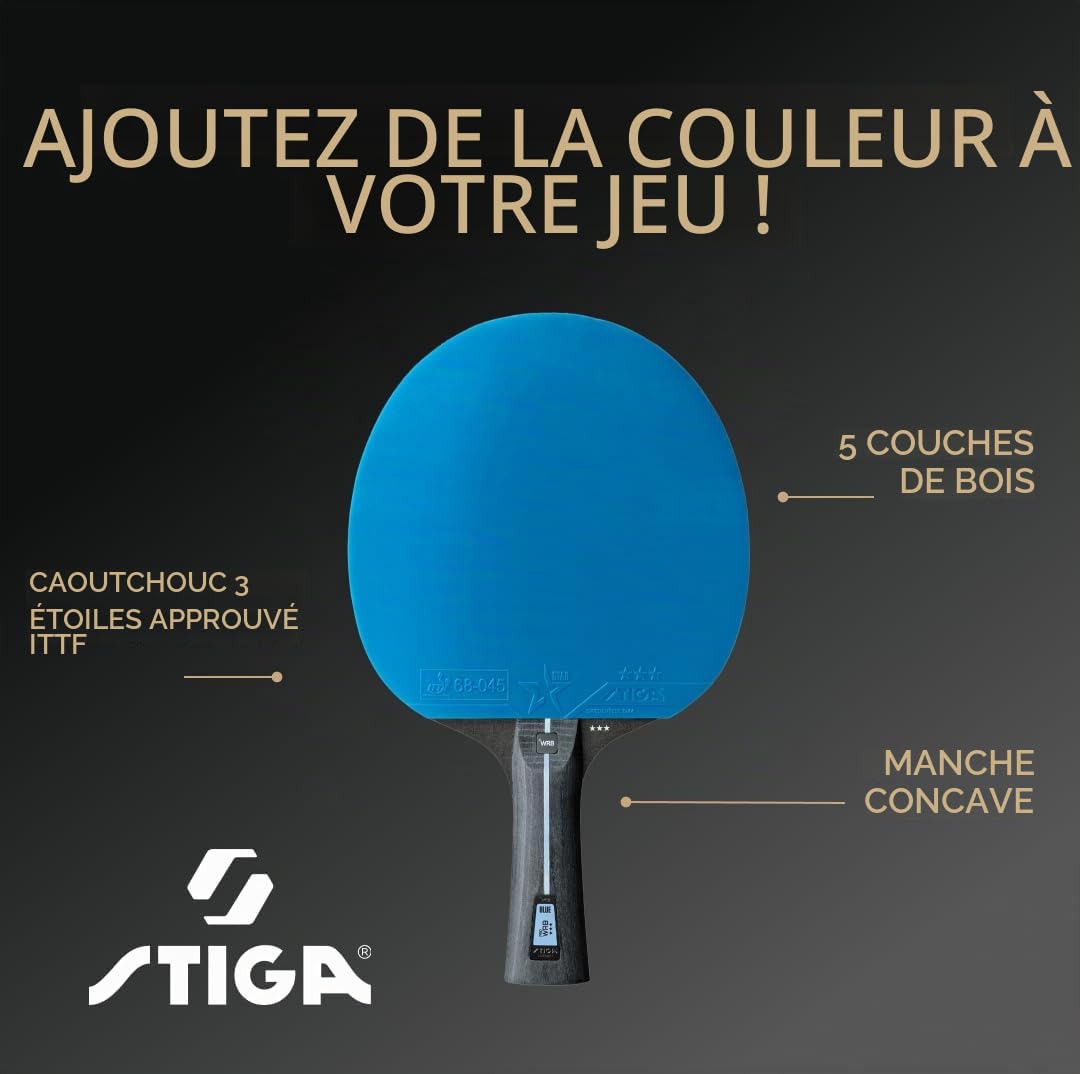 STIGA Raquette de Ping Pong Pro WRB Blue Edition 3 Étoiles Tennis de Table