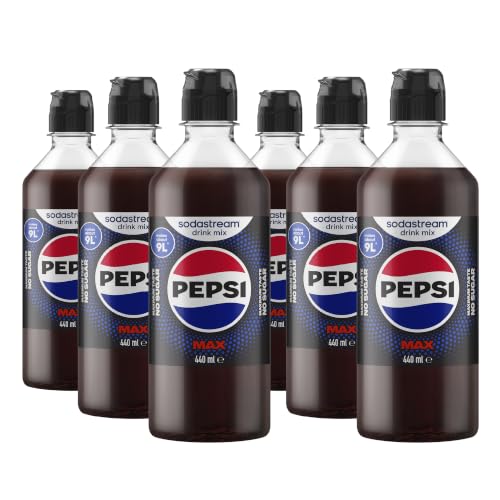 SodaStream Pepsi MAX Drink Mix 6 Pack Sugar Free Cola Syrup for Sparkling Water Makers Zero Calorie Max Taste No Sugar Soda Stream Flavours Makes 54L 6 x 440ml