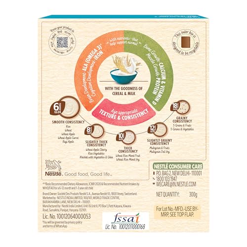 Image of CERELAC Baby Food Cereal | No Refined Sugar | No Preservatives | Rice for 6 to 24 Months Baby | Omega 3 Iron Protein Calcium Vitamin D for Babies | Instant Cereal | 300g