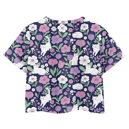 Image of Girls Fashion Crewneck Tee Shirts Casual Short Sleeve Crop Top Summer Outfits 5-14 Year
