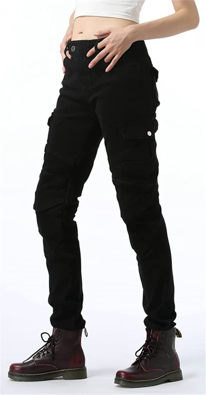 LINGKY Pantaloni da Moto da Donna Equitazione Pantaloni Motorcycle Biker Jeans Protezione Rinforzato Ginocchio Anca Pads