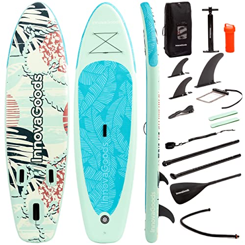 InnovaGoods® Tabla Paddle Surf Hinchable, Paddle Surf 10'' Superficie Antideslizante, Padel Surf Hinchable con Remo Desmontable, Tabla Paddle Surf con Kit Especial de Accesorios e inflador Manual.