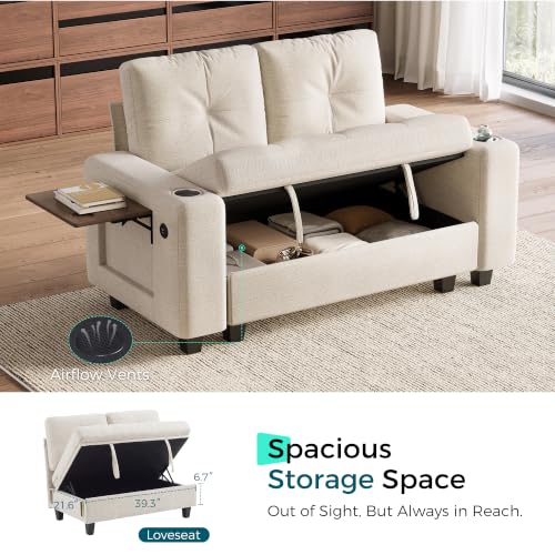 Image of LINSY HOME Loveseat Sofa with Storage, Chenille, Beige