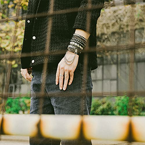 Eigso Punk Leather Cuff Bracelets for Men Women 80s Retro Hematite Rock Spikes Metal Cuff Wristband Set Adjustable for Man Woman3