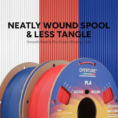 Image of OVERTURE 2KG Bundle High Speed PLA Filament 1.75mm, Neatly Wound 3D Printer Filament 2 Pack 1kg Spool (2.2lbs) Rapid PLA, Fit Most FDM 3D Printers (Red+Blue)