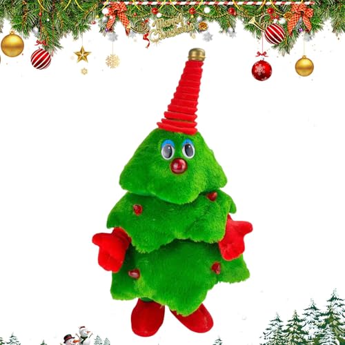 Albero di Natale cantante - Albero di Natale elettrico ballerino e cantante | Animali di peluche animati per bambini e decorazione natalizia per tavolo mensola mensola mensola portico camera