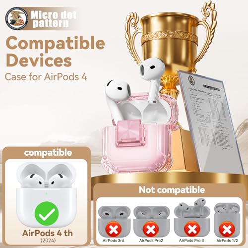 Image of for Airpods 4 Case with Safety Lock,Clear Case Soft TPU Shock-Proof Protective Cover with Cute Bling Keychain and Cleaner kit for Women Girls-Clear Pink