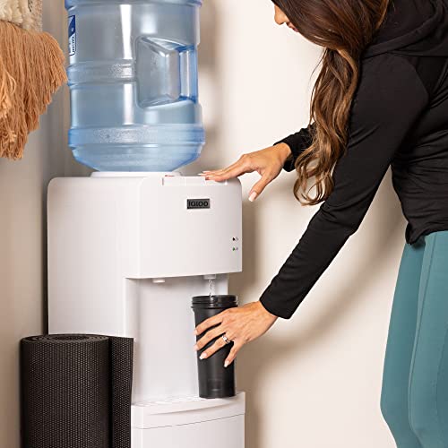 Image of Igloo Top Loading Water Cooler with Removable Drip Tray & Energy-Saving Features- Water Tower with Hot & Cold Temperature Settings- Water Dispenser Fits 3 & 5-Gallon Jugs with Child Safety Lock- White