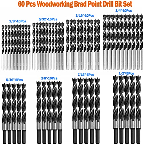 Peak-Cut PC-WD01S Brad Point Woodworking 60Pcs Drill Bit Set Drill thumb #1
