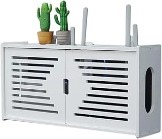 MIYUEWU Large WiFi Router Storage Box Router Shelf Wall Mount, Wireless Router Storage Box,Router Organizer,Hider Cord Management Container, Creative Decorative Storage Box,White,M