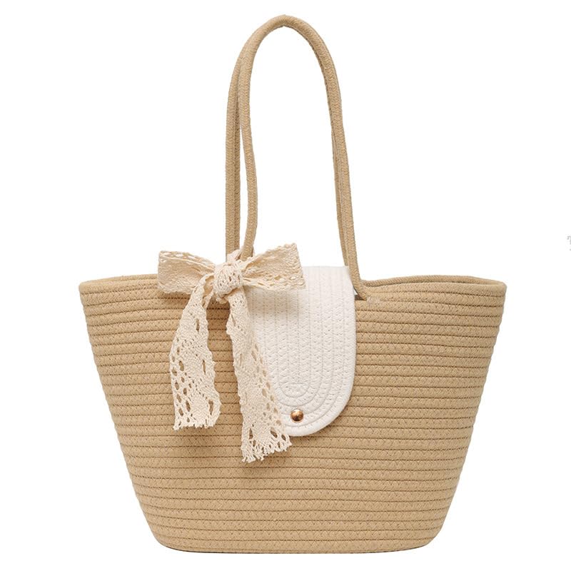 Bolsa de Praia Com Fecho Verão Piscina Sacola Grande Palha Resistente Premium (marrom)