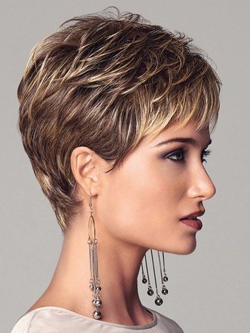 Sevencolors 0417 Short Dark Brown Mixed Blonde Pixie Cut Wigs For Women Synthetic Layered Highlight Wigs With Bangs Natural Hair Replacement Wigs thumb #1