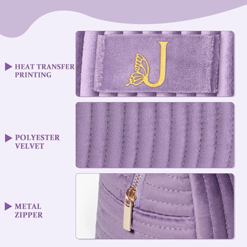 Image of COSHAYSOO Sister Birthday Gifts for Women Best Friend Bestie Friendship Fashion Makeup Bag Make Up Cosmetic Pouch Travel Size Toiletries Skin Care Essentials Organizer Purple Velvet Initial Letter J