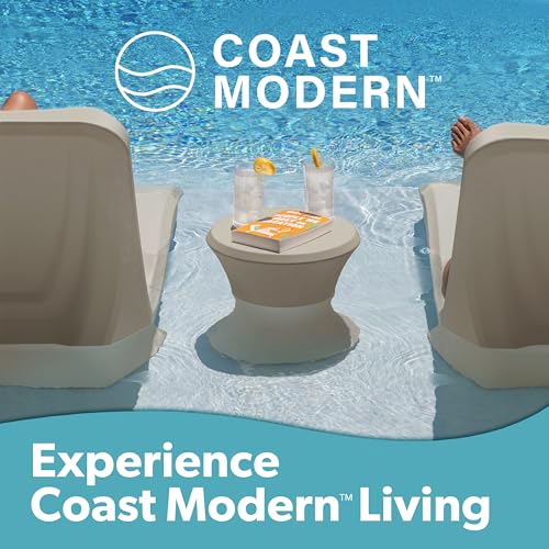 Image of Coast Modern Outdoor Side Table - Lounger Table for Inside Pool or on Patio - All-Weather Furniture for Sun Shelf Up to 15 inch - Sand