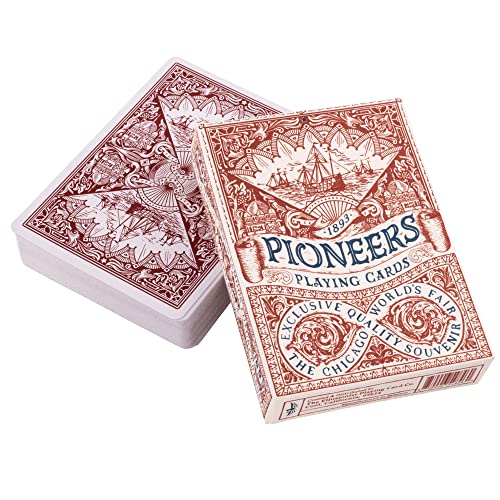 Ellusionist Pioneers Playing Card Deck, Red - Vintage Chicago World's Fair Themed Marked Design - for Games and Magic Tricks