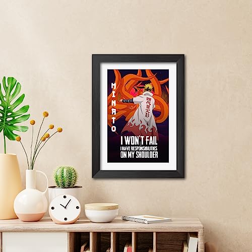 Image of TenorArts Minato Namikaze Poster Naruto Anime Quotes Laminated Photo Frame Painting with Matt Finish Black Textures (12 inches x 9inches)