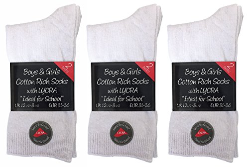 Unisex Boy's and Girl's Cotton rich School Socks (Pack of 6 Pairs) (7-10 years (2.5-5), White)2