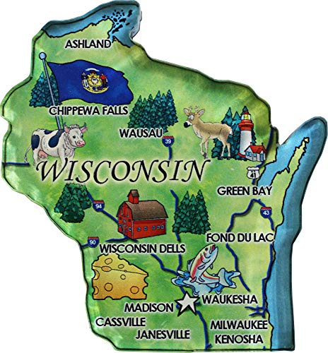 Imán Decorativo Estado Wisconsin acrílico 2.5 pulg