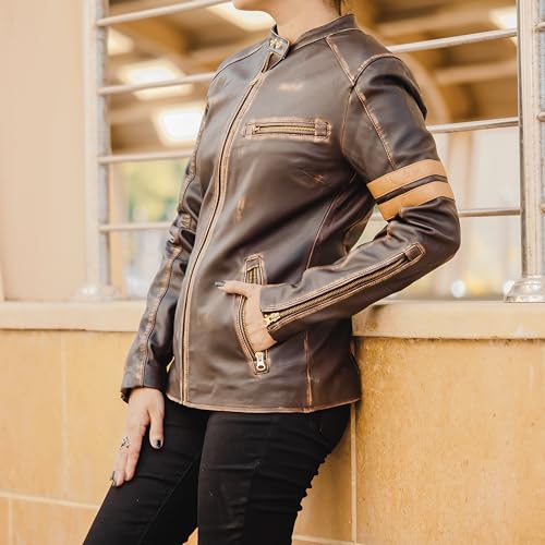 Jild Vintage Café Racer Genuine Leather Jacket Women - Distressed Leather Moto Biker Style Slim Fit Motorcycle Jacket Women4