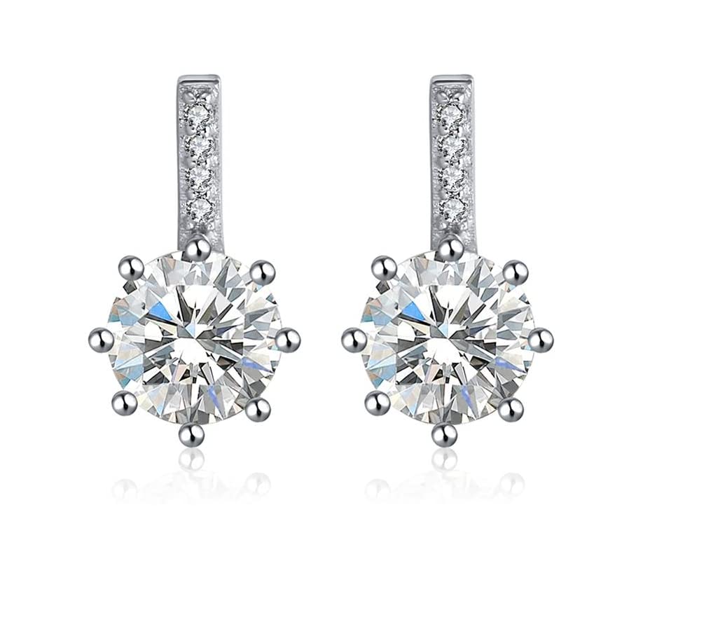 DG Sport 18K White Gold Plated Hypoallergic 925 Pure Silver Round Cubic Zircon Diamond Korean Beautiful Stud Earrings Designed for Women with Gift Case.