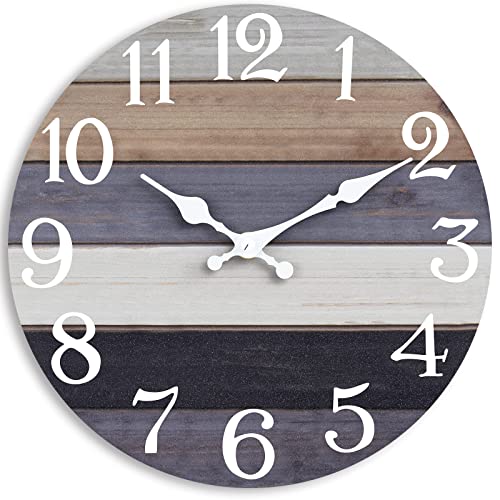 Image of KECYET Wall Clock - 10 Inch Country Retro Rustic Style Wall Clocks Battery Operated - Wooden Silent Non-Ticking Clock for Kitchen Bathroom Living Room Bedroom Office
