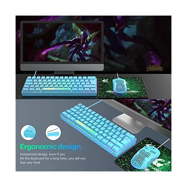 UK Layout 60% mechanische Gaming-Tastatur, Mini-62 Tasten, USB C, RGB Hintergrundbeleuchtungseffekte Rainbow LED-Licht… – Bild 8