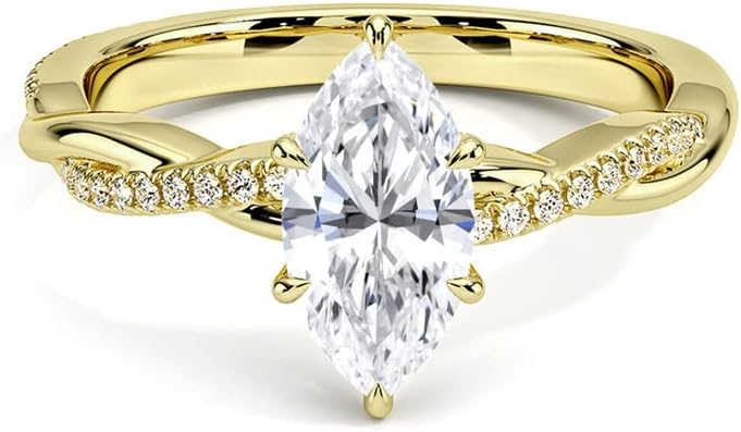 Marquise Cut 1.00 Ct. Certified Moissanite Swirl Twisted Bridal Ring, 14k Gold Finish Moissanite Engagemnet Ring For Women