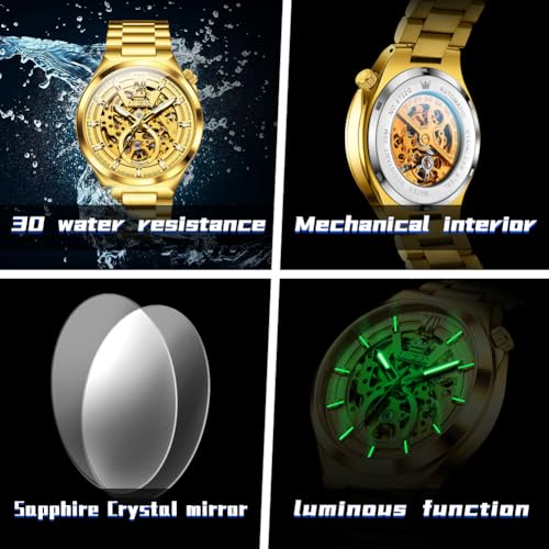 Image of OLEVS Men Watch Automatic Mechanical Skeleton Moon Phase Dress Business Stainless Steel 3AT Waterproof Luminous Men Wrist Watch