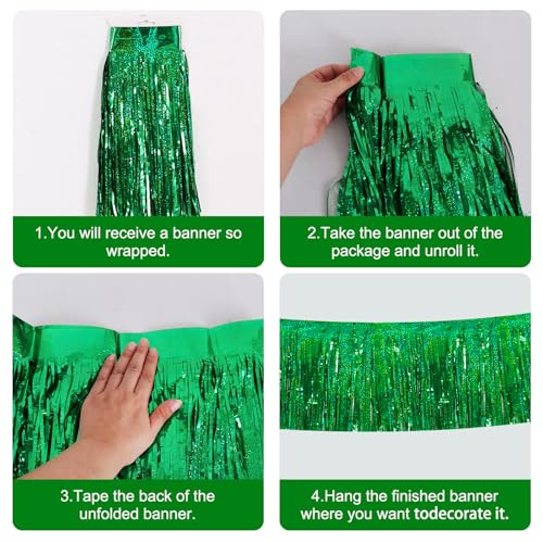 Image of BEISHIDA 3 Packs Metallic Foil Fringe Garland Laser Green Wall Hanging Tinsel Fringe Banners for Car Floats Bridal Shower Wedding Birthday Easter Graduation Holiday Party Decoration(30 Feet)