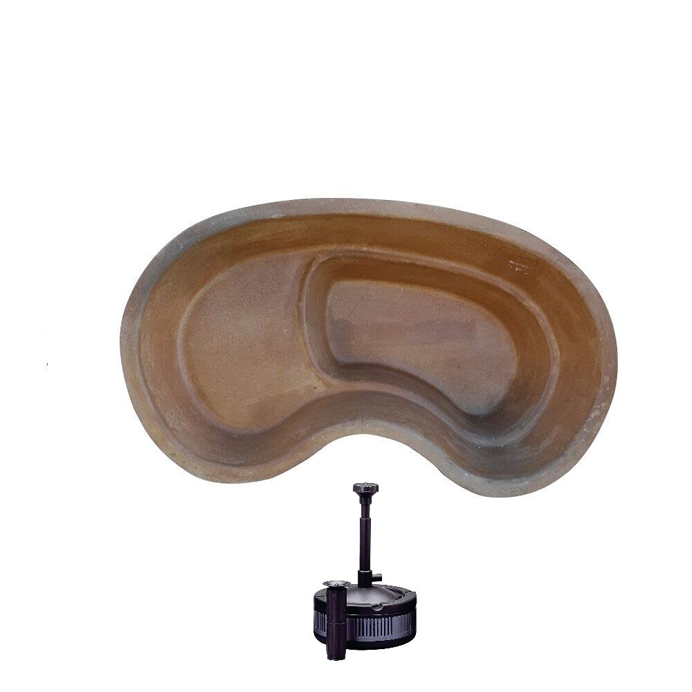 Kit Completo Laghetto da Giardino Modello Polinesia in vetroresina, Misura Vasca 140 cm x 80 cm + Filtro Interno con Giochi d'Acqua Stagno Artificiale capacità 200Lt Pompa Inclusa