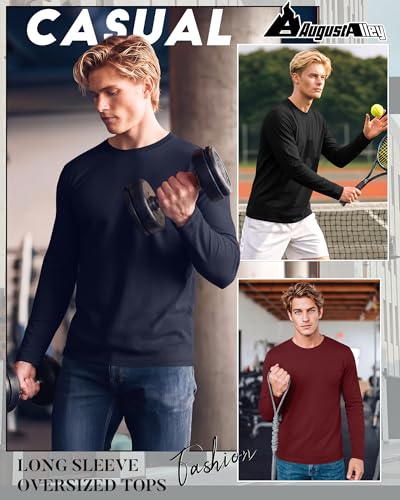 Image of August Alley 4 Pack Men's Big and Tall Cotton Shirts L-7XL, Long Sleeve Oversized Tops Loose Casual Large T-Shirts Basic Tee