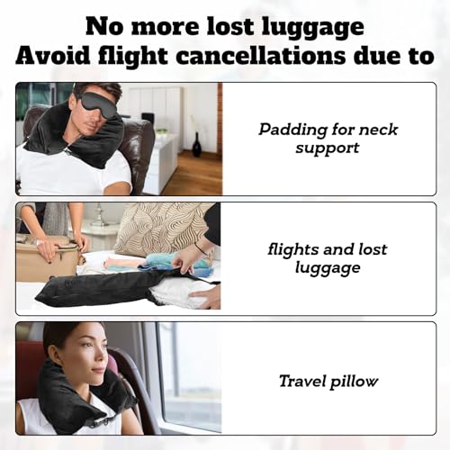 Cuscino Da Viaggio Riempibile Con La Benda ,Cuscino Collo Viaggio Con Vestiti,Cuscino Cervicale Da Viaggio,Multifunzionale A Forma Di U Cuscino Da Viaggio Aereoper Bagagli Extra Da Viaggio Accessori - 4