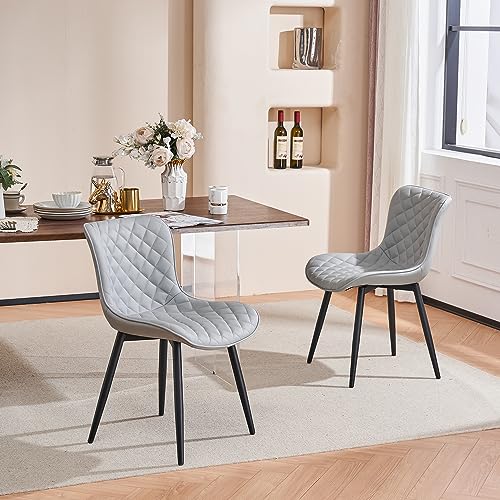 Kidol & Shellder Dining Chairs Kitchen & Dining Room Chairs Set Of 2 Modern Upholstered Living Room Chairs Faux Leather Vanity Chair Comfortable Contemporary Reading Chair(Gray),3 Mins Quick Assembly #TOP17