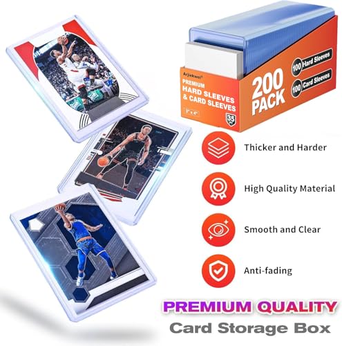 Image of 400 Pack Card Sleeves Hard Plastic, Arjiekwei 3 inchX 4 inch Baseball Cards Protectors Plastic, Premium Card Holder for Trading Sports Baseball Football Game Cards (200 Hard + 200 Soft)