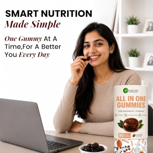 Image of Gut and Beyond All in One Multivitamin Gummies for Men and Women, 60 Count - Probiotics, B Complex, Vitamin C, D and E and Antioxidants for Immunity, Energy, Gut Health and Skin, Coffee Flavour