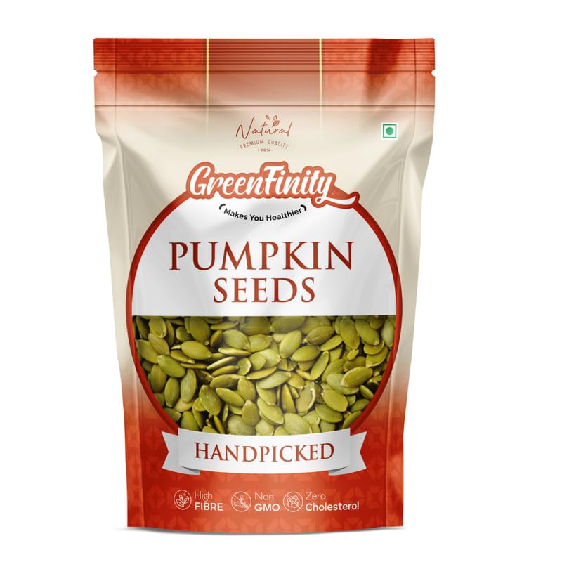 Image of GreenFinity Raw Pumpkin Seeds | Rich in Fiber, Protein and Antioxidants | Healthy Diet Snack Superfood Ideal for Immunity Booster, Cooking, Salads, Baking, Smoothies and Everyday Munching (500g)