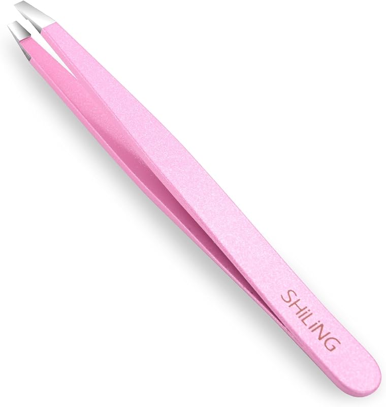 Pinça SHILING de Ponta Plana para Sobrancelhas, Rosa, 9,6 cm, 1 unidade