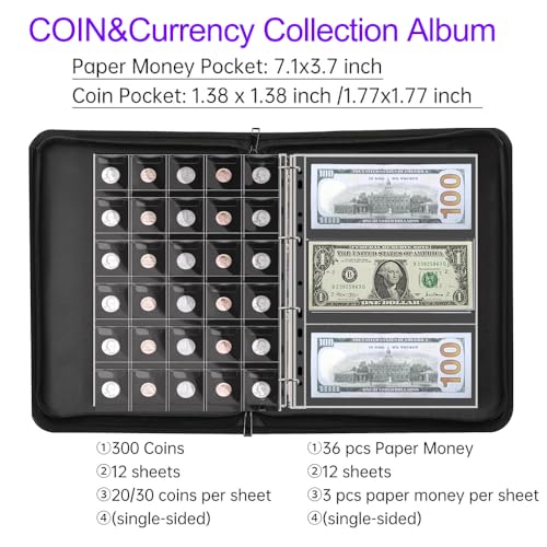 Álbum para colección de monedas y billetes con 336 bolsillos miniatura 4