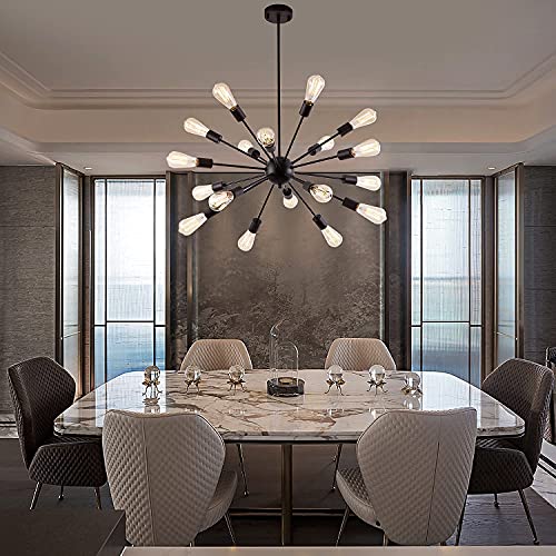 Sputnik Chandeliers Black, Modern 18-Light Farmhouse Pendant Light Mid Century Starburst Lighting Vintage Industrial Ceiling Hanging For Living Dining Room, Bedroom, Kitchen Island, Foyer, Hallway #TOP4