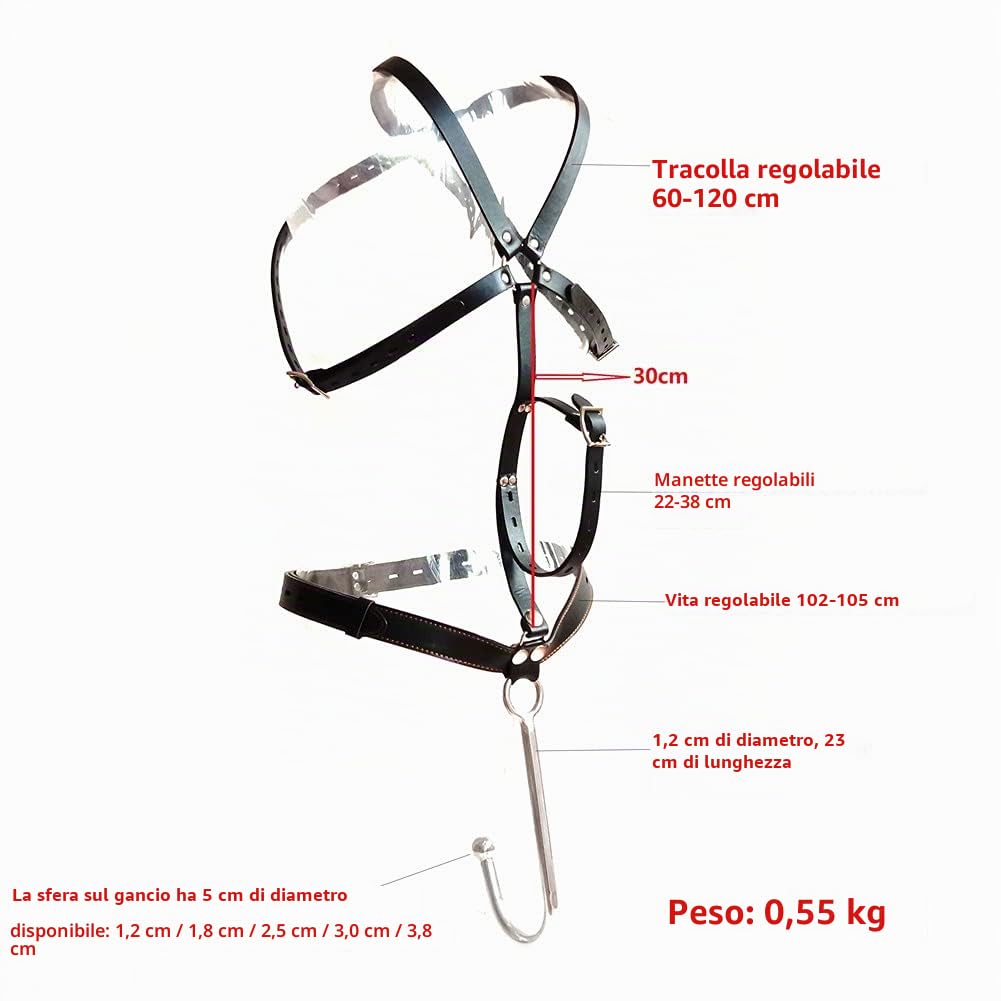 cintura per il corpo con ganci anali, in pelle, con anelli anali, biancheria intima con anelli anali, plug anale, fetish, regolabile per uomini e donne (nero, sfera anale Ø3.8cm)