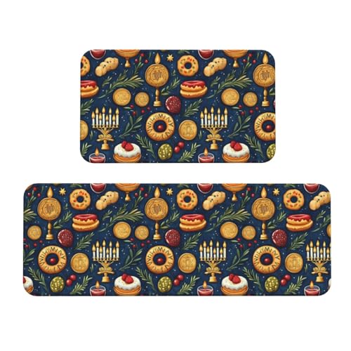GVYGVY Antifatigue Kitchen Mats for Floor 2 Piece - Yellow Food Candles Print Kitchen Rugs Washable, Non Slip Runner Rug Standing Mat for Office/Bathroom/Laundry/Home Decor and Accessories