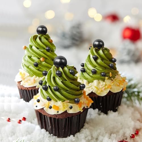 OSDUE Schwarz Streusel,130g Essbare Schwarz Zuckerperlen Perle Zucker in Mischgrößen Backkuchen Cupcake Topper Cookie-Dekorationen für Valentinstag Geburtstage Weihnachte