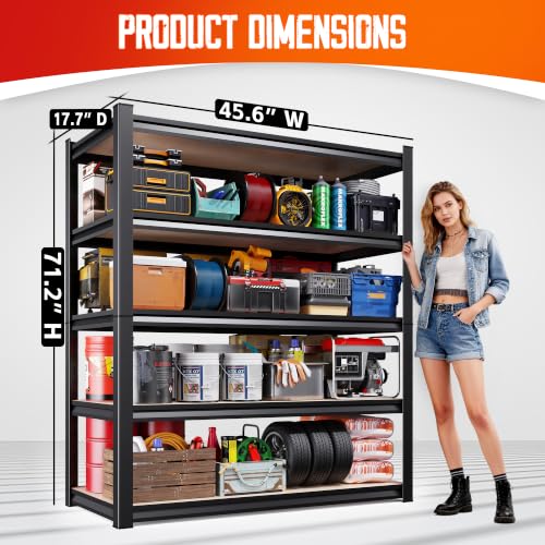Image of 4-Pack 5-Tier Garage Shelving, Adjustable Metal Storage Shelves, Utility Steel Storage Shelf for Garage, Warehouse, Pantry, Basement, Industrial & Workshop Organization,71 inch H x 45.6 inch W x17.7 D