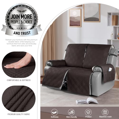 Image of TAOCOCO 100% Waterproof Oversized Loveseat Recliner Cover, Non Slip Split Couch Covers for Reclining Loveseat with Elastic Straps for Kids Pets(Oversized 2 Seater, Coffee)