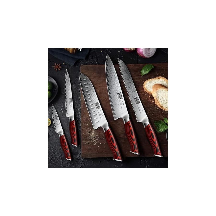 Kitchen-Knife-Set-with-Block-7-Pieces-Chef-Knife-Set-67-Layers-Damascus-Steel-Professional-Knife-Set-for-Cooking-Ergonomic-G10-Handles-with-Sharpener Kitchen Knife Set with Block, 7 Pieces Chef Knife Set 67 Layers Damascus Steel Professional Knife Set for Cooking, Ergonomic G10 Handles with Sharpener