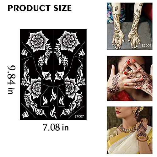 PPVWEY 10 Sheets Henna Tattoo Stencils 10 Pair Arm Hand Tattoo Template Temporary Indian Arabian Glitter Airbrush Tattoo Stickers for Face Body Paint DIY (Black)