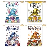 4Pcs Seasonal Gnome Large Garden Flags Happy Easter Bee Happy Independence Day Holiday Patriotic 4th