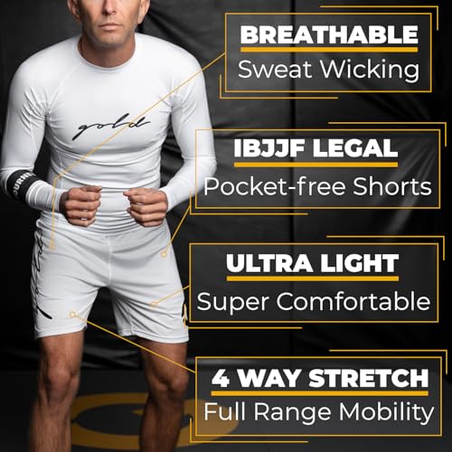 Image of Gold BJJ Jiu Jitsu Shorts - IBJJF Approved No Gi Fight Short - for Grappling, MMA, Wrestling, Muay Thai & Boxing