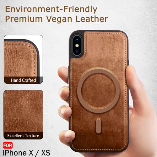 Image of TheGiftKart Genuine Leather Finish Back Cover Case for iPhone X /XS | Shockproof Design | Raised Edges for Camera & Screen Protection | Stunning Minimalist Design Cover (MagSafe Compatible, Brown)